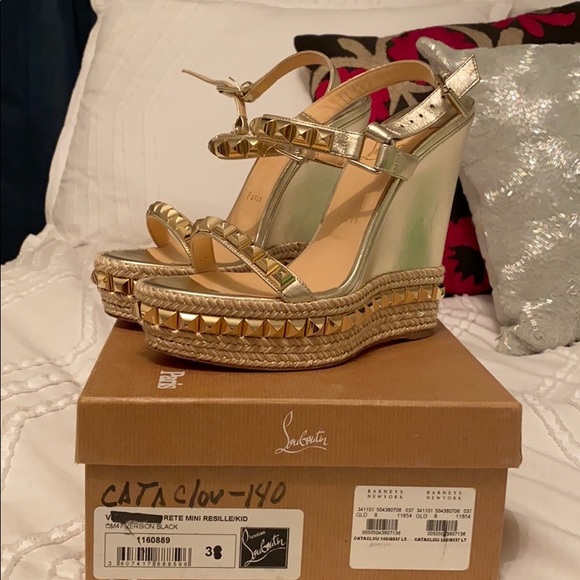 Louboutin Gold Wedges - Picture 1 of 8
